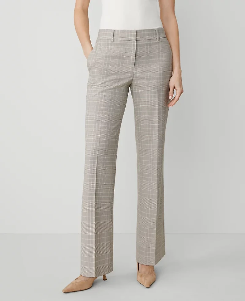 Ann Taylor The Jayne Trouser Pant Plaid Cashew Beige Women's