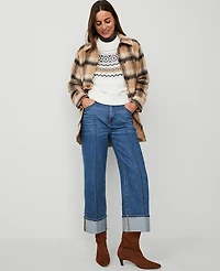 Ann Taylor Petite Weekend Collection Plaid Belted Shacket Cafe Au Lait Women's
