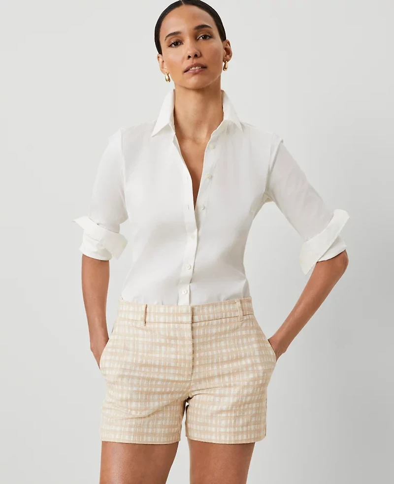 Ann Taylor The Metro Short in Plaid Size 2 Toasted Oat Women's