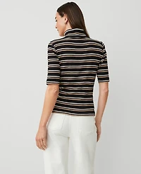 Ann Taylor Weekend Collection Stripe Ribbed Turtleneck Elbow Sleeve Top XS Women's