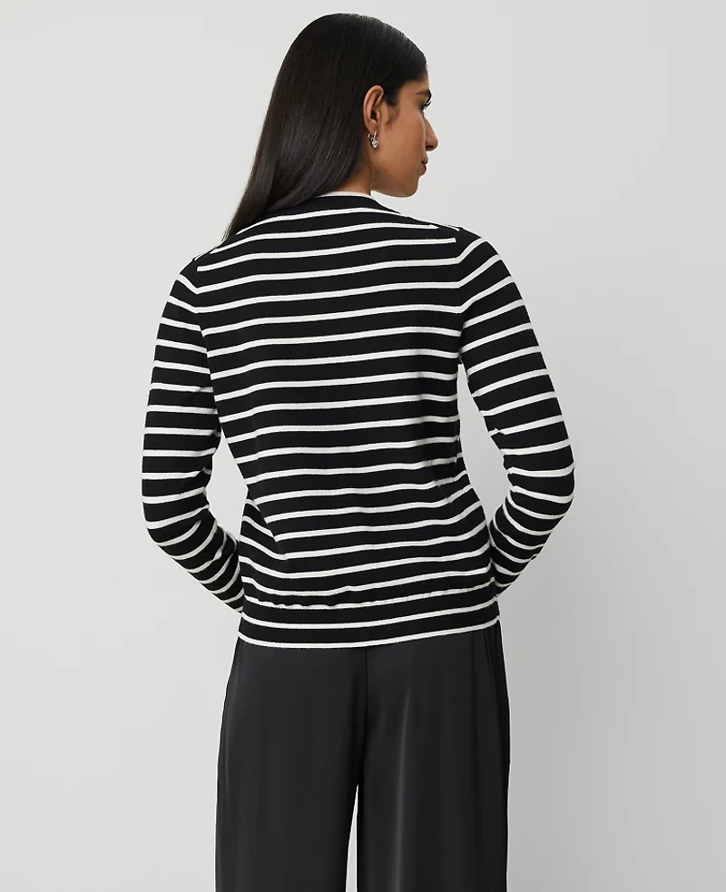 Ann Taylor Petite Stripe Cardigan Black Women's