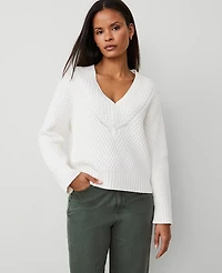 Ann Taylor Geo Stitch V-Neck Sweater Women's