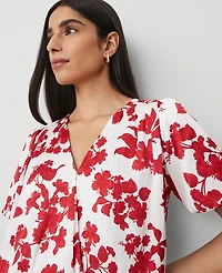 Ann Taylor Tropical Bubble Hem Wrap Blouse Size Small Bright Cherry B Women's