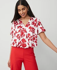 Ann Taylor Tropical Bubble Hem Wrap Blouse Size Small Bright Cherry B Women's