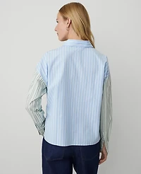 Ann Taylor Weekend Collection Oversized Cropped High-Low Shirt Size XL Larmar Blue Women's