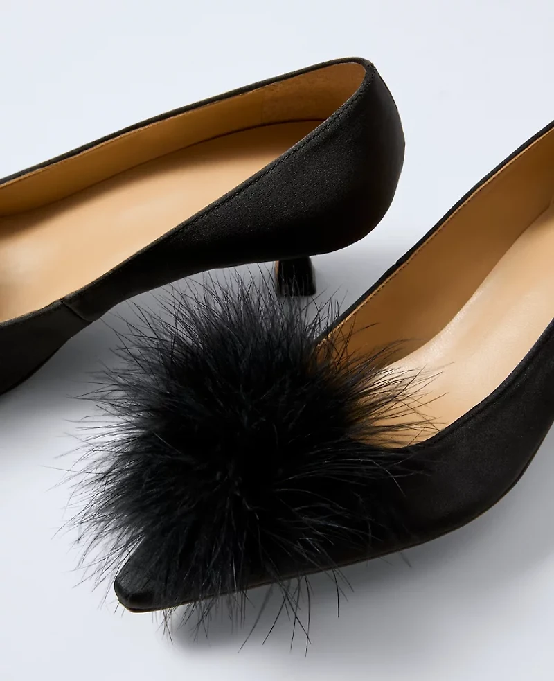 Ann Taylor Nip-Toe Kitten-Heel Suede Feather Pump Black Women's