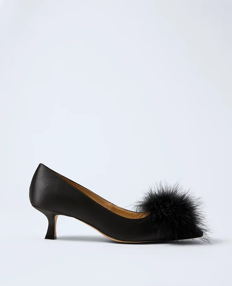 Ann Taylor Nip-Toe Kitten-Heel Suede Feather Pump Black Women's