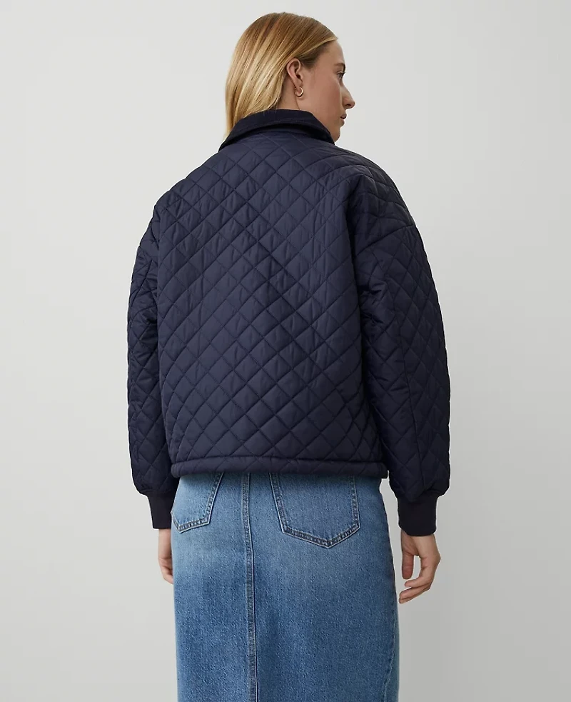 Ann Taylor Weekend Collection Quilted Bomber Jacket Size XS Night Sky Women's