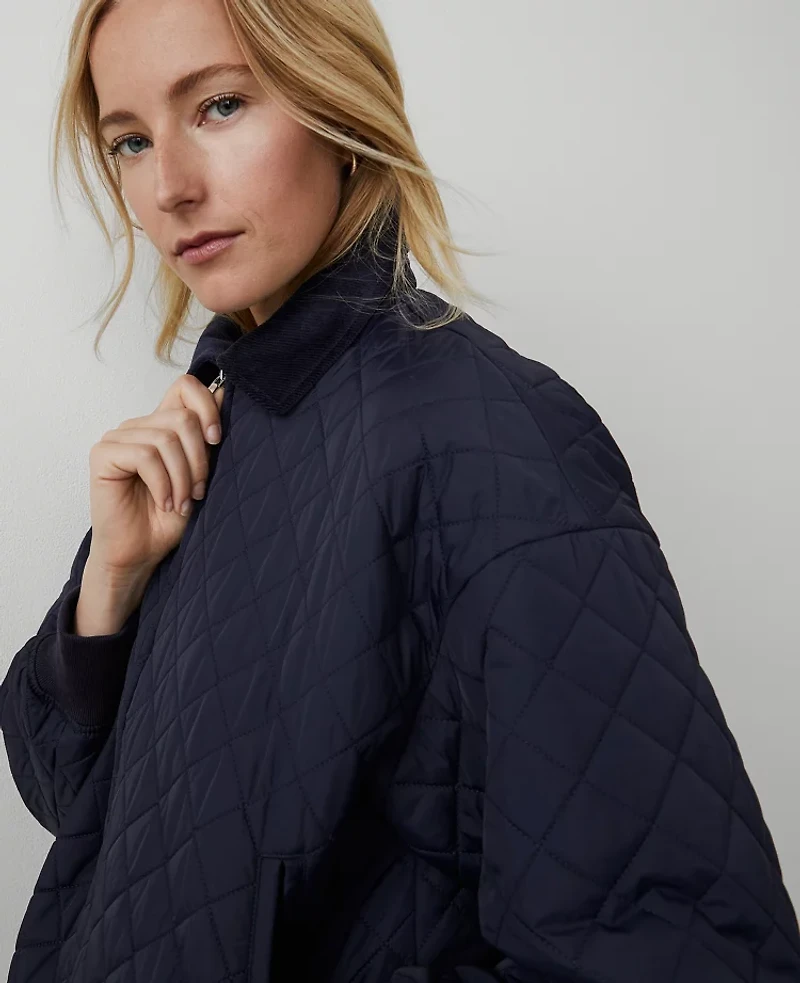 Ann Taylor Weekend Collection Quilted Bomber Jacket Size XS Night Sky Women's
