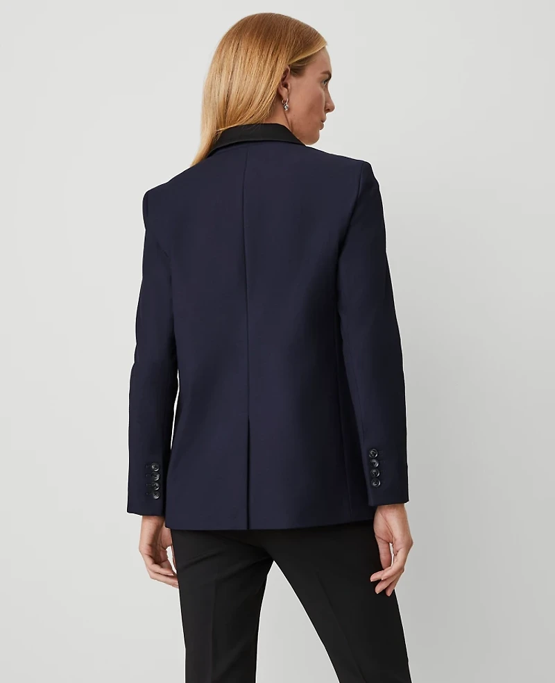 Ann Taylor The Petite Longline Tuxedo Blazer in Bi-Stretch Twill Size 2 Night Sky Women's