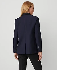 Ann Taylor The Petite Longline Tuxedo Blazer in Bi-Stretch Twill Size 2 Night Sky Women's