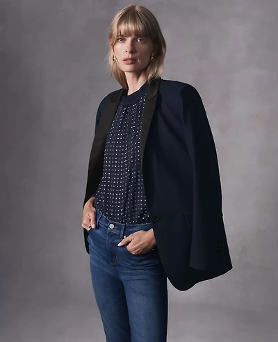 Ann Taylor The Petite Longline Tuxedo Blazer in Bi-Stretch Twill Size 2 Night Sky Women's