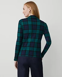Ann Taylor Petite Tartan Long-Sleeve Mock Neck Top Size 2XS Rainforest Women's