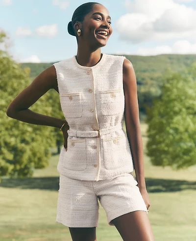 Ann Taylor The Side-Zip Short Tweed Ivory Texture Women's