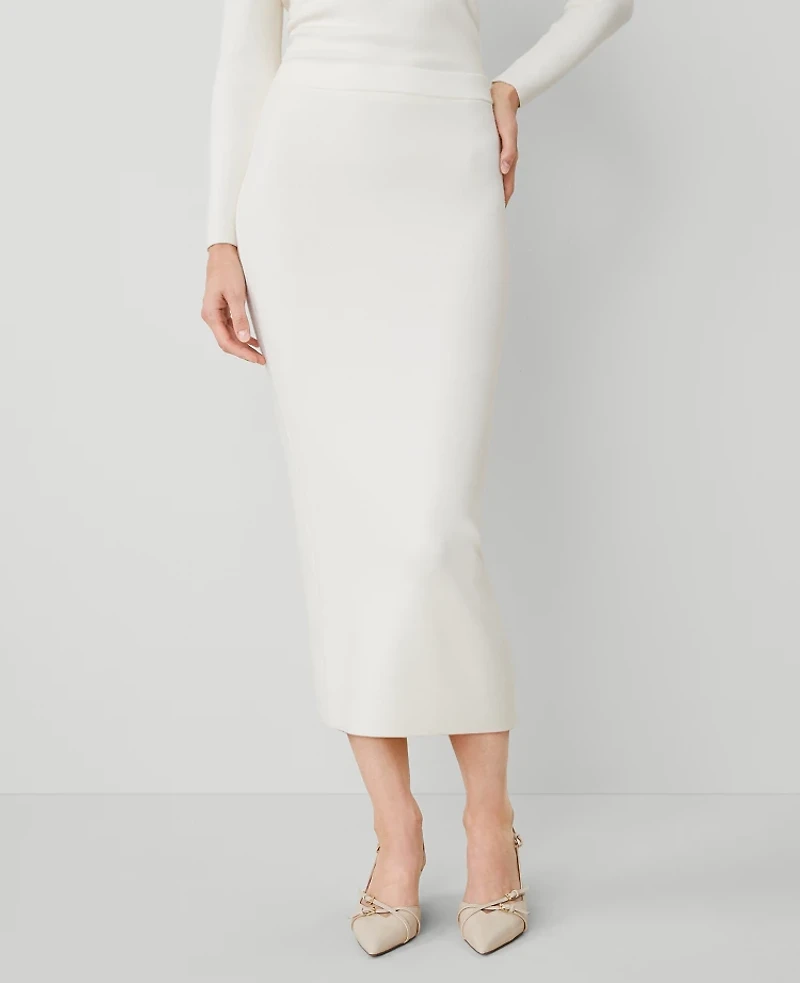 Ann Taylor Sweater Pencil Skirt Size Large Winter White Women's