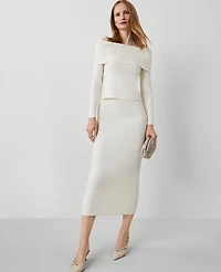 Ann Taylor Sweater Pencil Skirt Size Large Winter White Women's