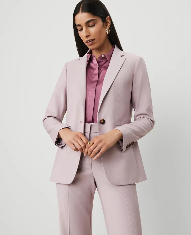 Ann Taylor The Long Notched One Button Blazer Size 8 Rosy Mauve Women's
