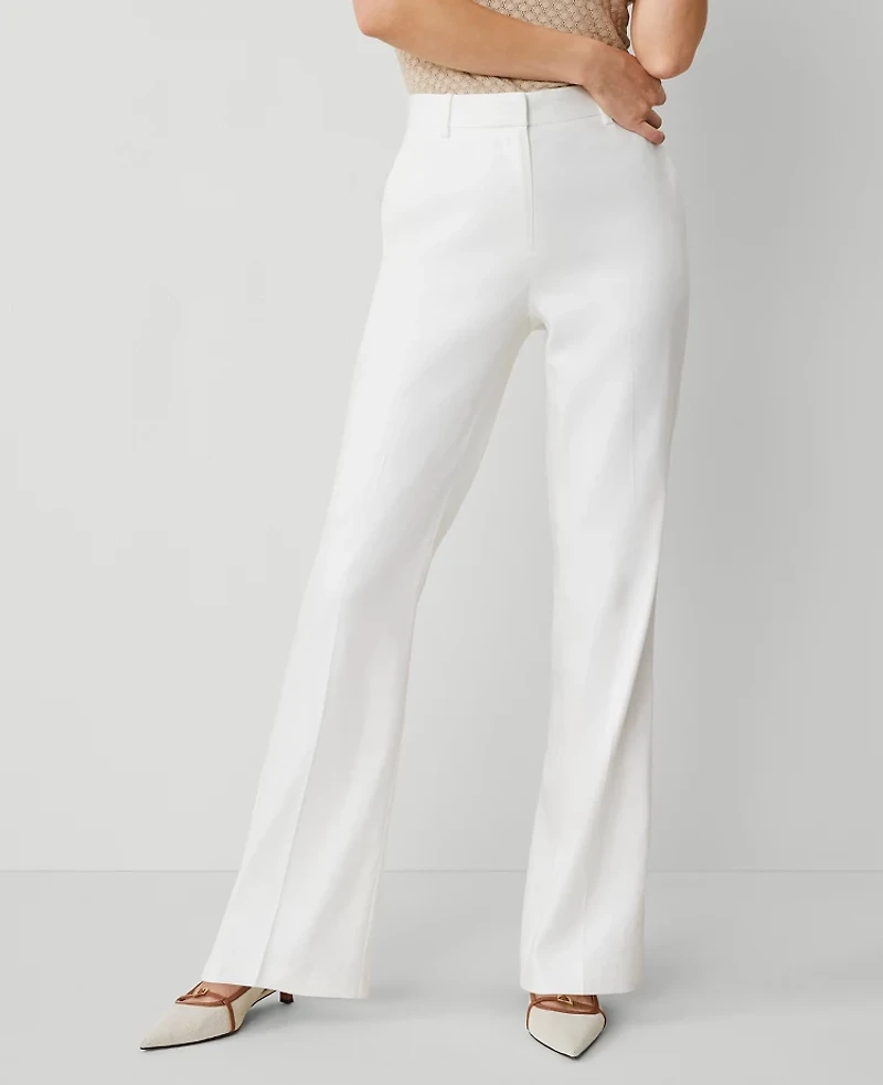 Ann Taylor The Trouser Pant Herringbone Linen Blend White Women's