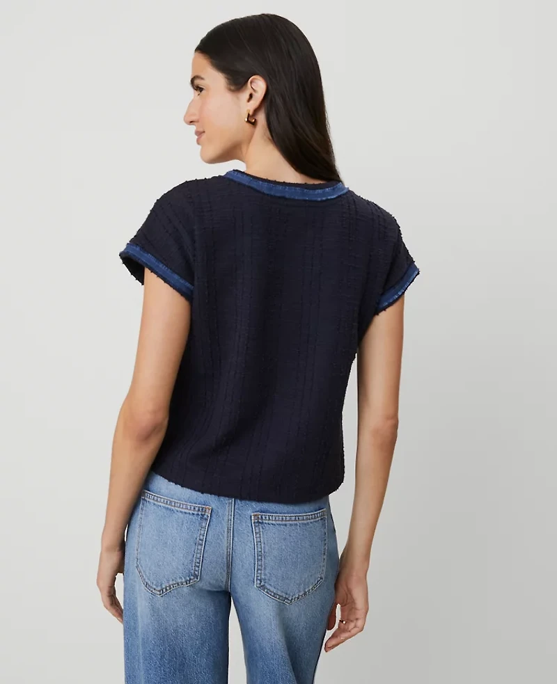 Ann Taylor Tweed Trim Dolman Top Night Sky Women's