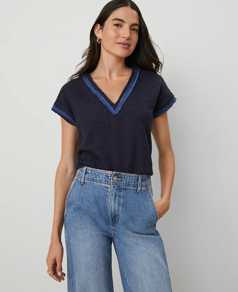 Ann Taylor Tweed Trim Dolman Top Night Sky Women's
