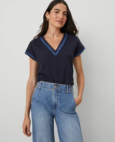 Ann Taylor Tweed Trim Dolman Top Night Sky Women's