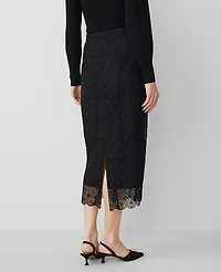Ann Taylor Petite Lace Hem Column Midi Skirt Size 0 Black Women's