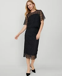 Ann Taylor Petite Lace Hem Column Midi Skirt Size 0 Black Women's