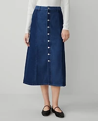Ann Taylor Weekend Collection Colorblock Denim Midi Skirt Size 0 Vintage Two Tone Wash Women's