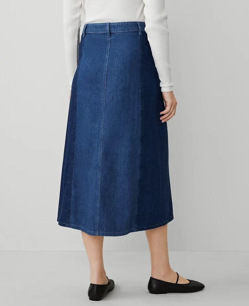Ann Taylor Weekend Collection Colorblock Denim Midi Skirt Size 0 Vintage Two Tone Wash Women's