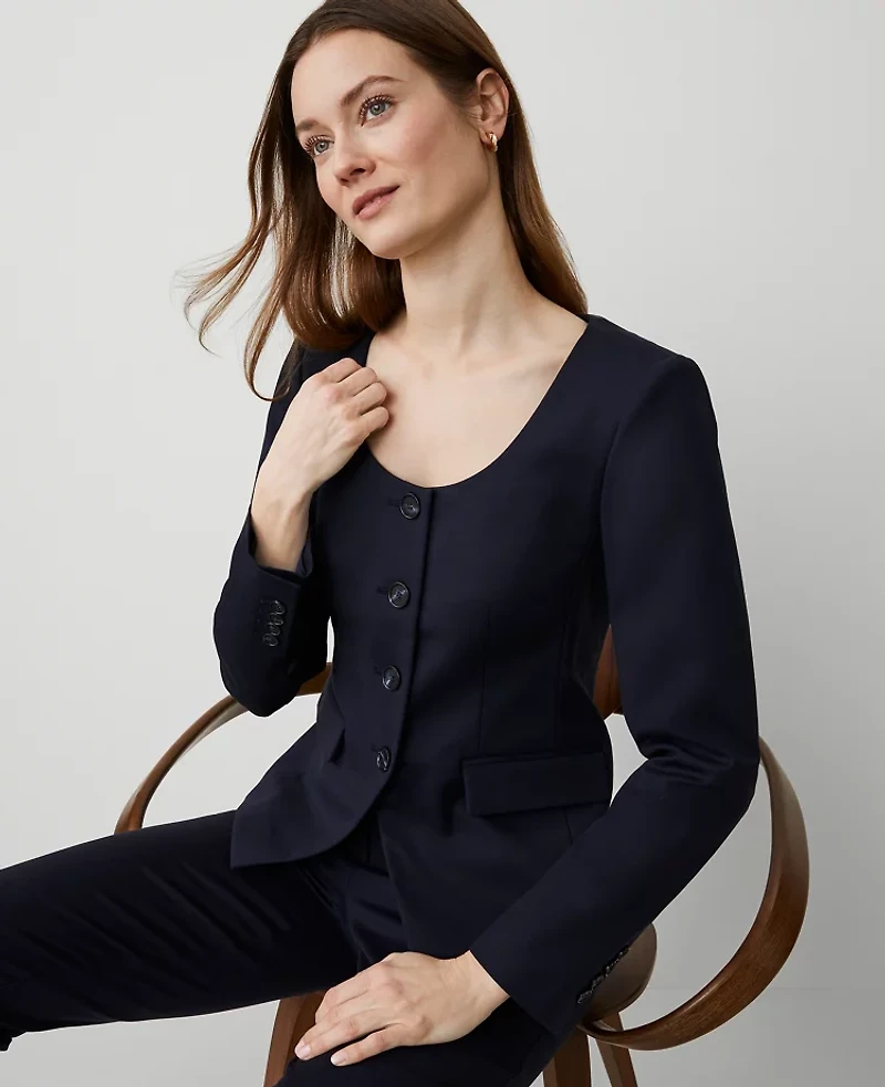 Ann Taylor The U-Neck Jacket in Stretch Cotton Size 12 Night Sky Women's