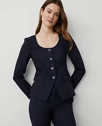 Ann Taylor The U-Neck Jacket in Stretch Cotton Size 12 Night Sky Women's