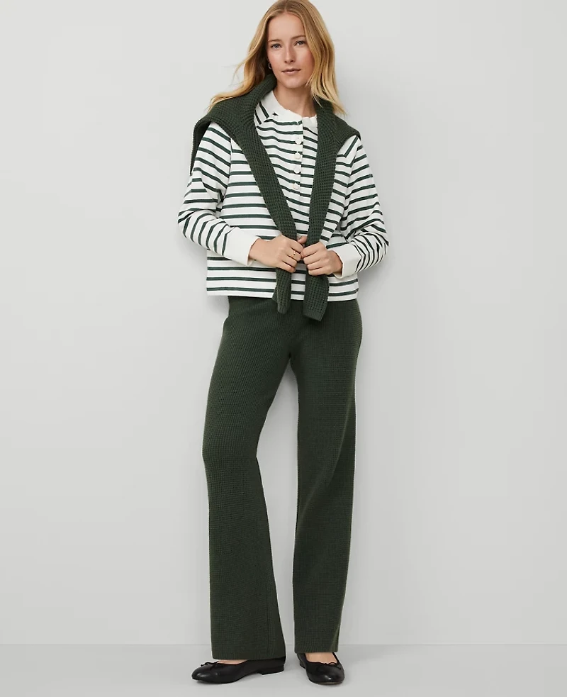 Ann Taylor Petite Weekend Collection Waffle Sweater Pant Size XS Hunters Green Women's