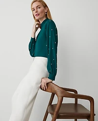 Ann Taylor Petite Embellished-Sleeve Mock-Neck Top Size 2XS Rainforest Women's