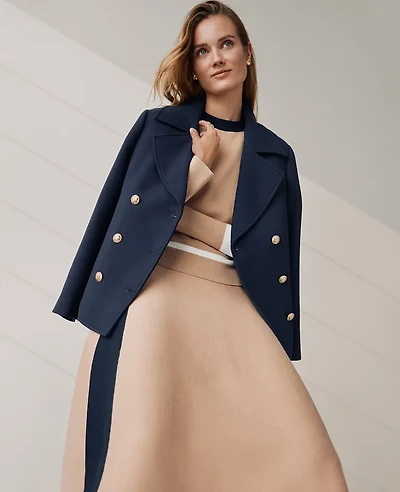 Ann Taylor Twill Double Breasted Peacoat Size XS Night Sky Women's