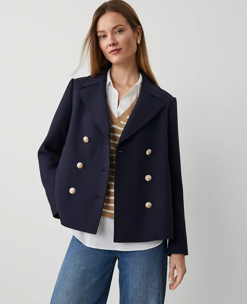 Ann Taylor Twill Double Breasted Peacoat Size XS Night Sky Women's