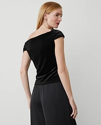 Ann Taylor Petite Velvet Asymmetric One-Shoulder Top Black Women's