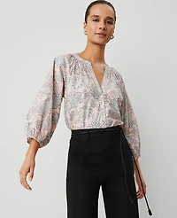 Ann Taylor Weekend Collection Paisley Raglan Popover Top Soft Blush Women's