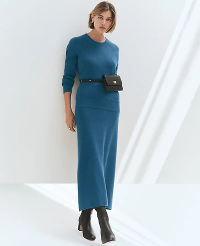 Ann Taylor Weekend Collection Ribbed Sweater Skirt Size Large Balmy Blue Women's