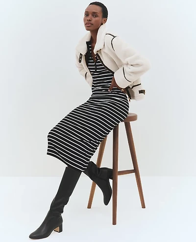 Ann Taylor Weekend Collection Striped Henley Knit Column Dress Black Women's
