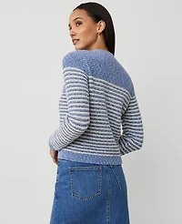 Ann Taylor Denim Striped Sweater Jacket Blue Multi Women's