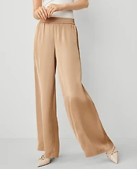 Ann Taylor The Perfect Wide-Leg Pant in Satin Size Small Cappuccino Tan Women's
