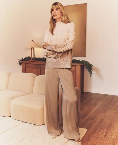 Ann Taylor The Perfect Wide-Leg Pant in Satin Size Small Cappuccino Tan Women's