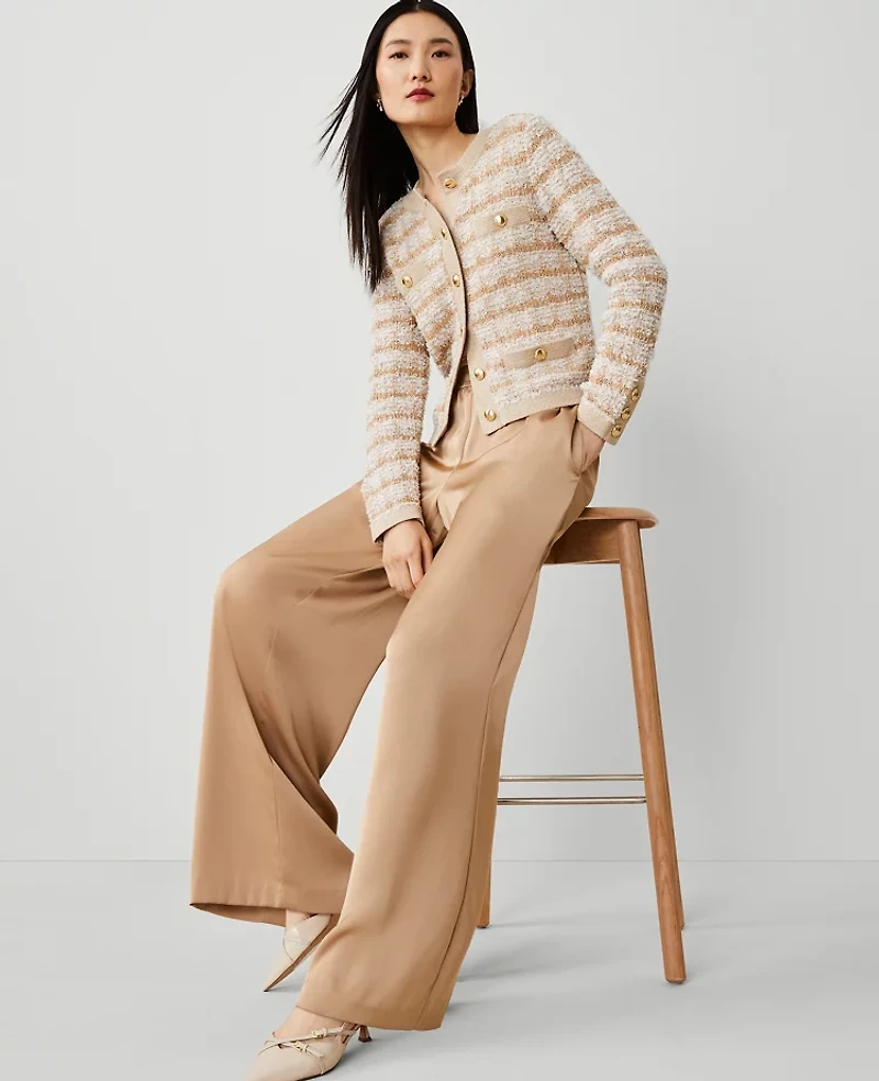 Ann Taylor The Perfect Wide-Leg Pant in Satin Size Small Cappuccino Tan Women's