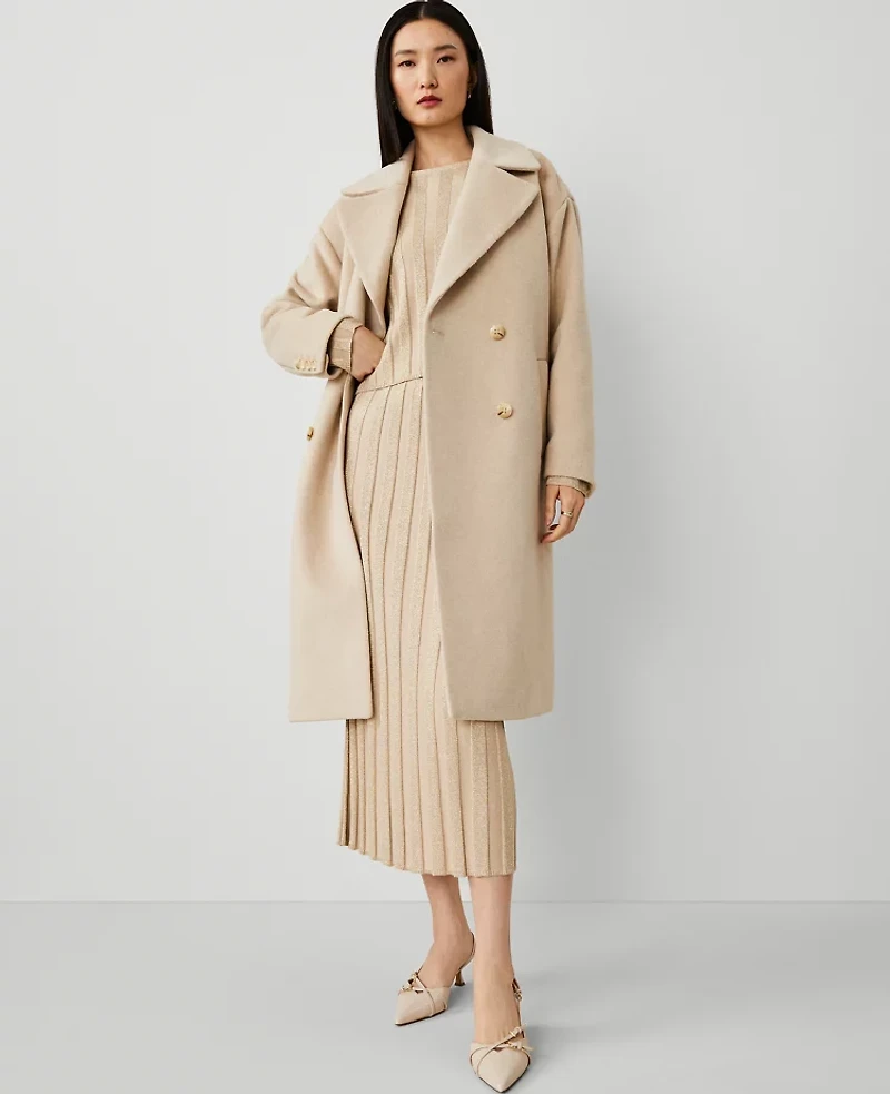 Ann Taylor Relaxed Cocoon Double Breasted Coat Butter Pecan Melange Women's