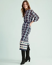 Ann Taylor Border Midi Pencil Skirt Size 6 Night Sky Women's