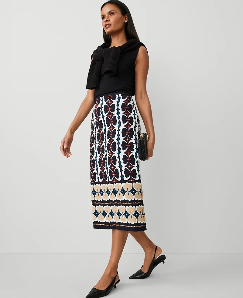 Ann Taylor Border Midi Pencil Skirt Size 6 Night Sky Women's