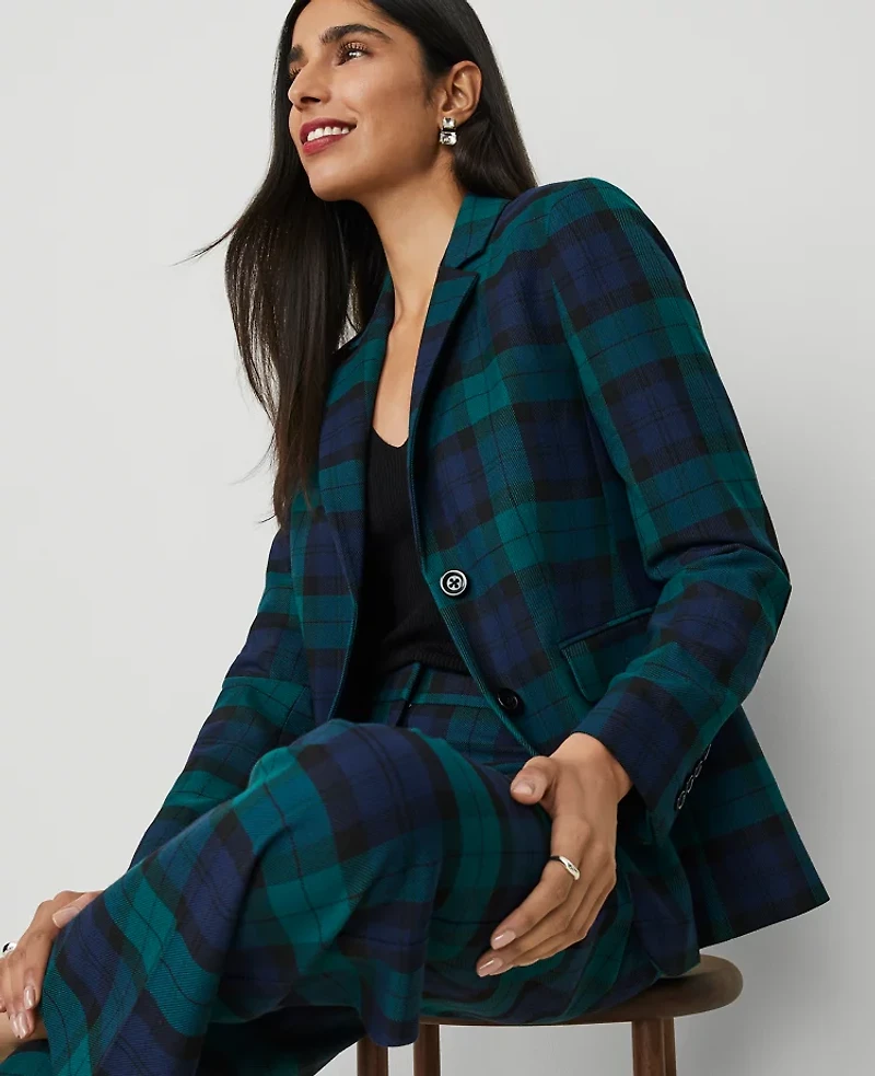 Ann Taylor The Greenwich Blazer in Tartan Size 6 Rainforest Women's