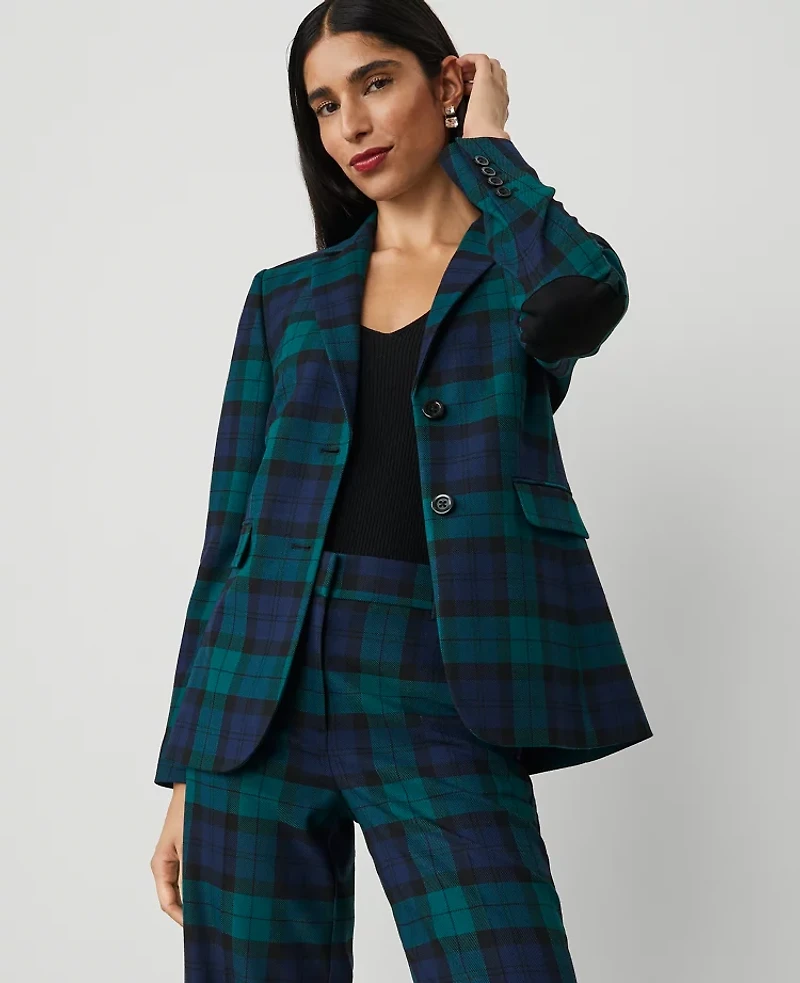 Ann Taylor The Greenwich Blazer in Tartan Size 6 Rainforest Women's