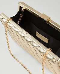 Ann Taylor Woven Leather Metallic Hard Clutch Handbag Gold Women's