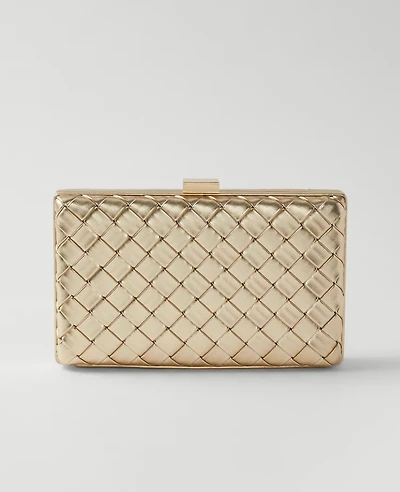 Ann Taylor Woven Leather Metallic Hard Clutch Handbag Gold Women's